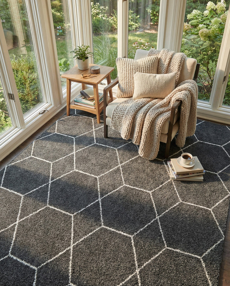 Trellis Mosaic Collection Area Rug - Arborville (Dark Gray) Rectangle Dark Gray  lifestyle 16