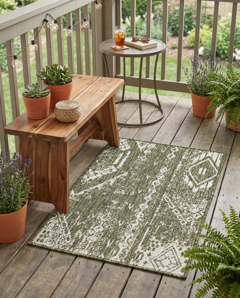 Desert Nomad Terrace Collection Area Rug - Sahara (Green) Rectangle Green  lifestyle 31
