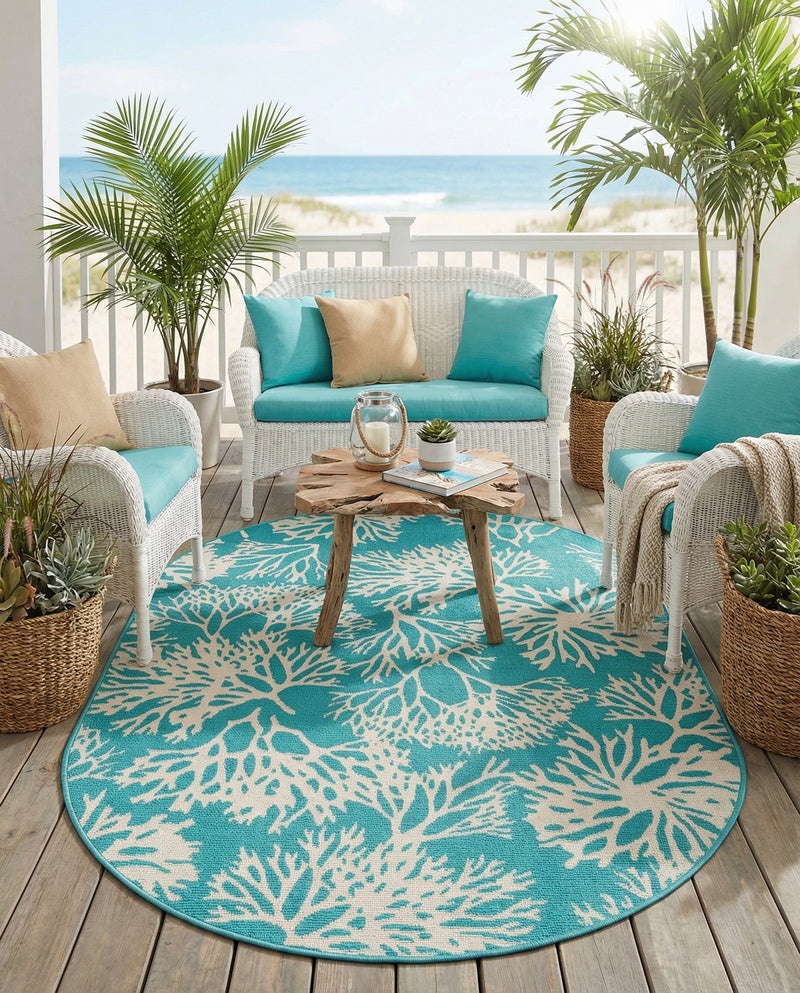 Seaside Haven Rugs Collection Area Rug -  Seaside Oval Teal  lifestyle 56