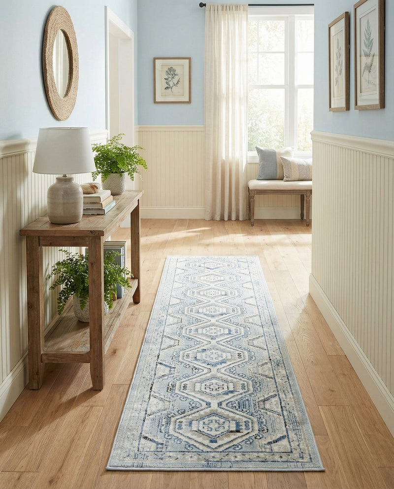 Savannah Elegance Collection Area Rug -  Tybee (Aqua Blue) Runner Aqua Blue  lifestyle 75