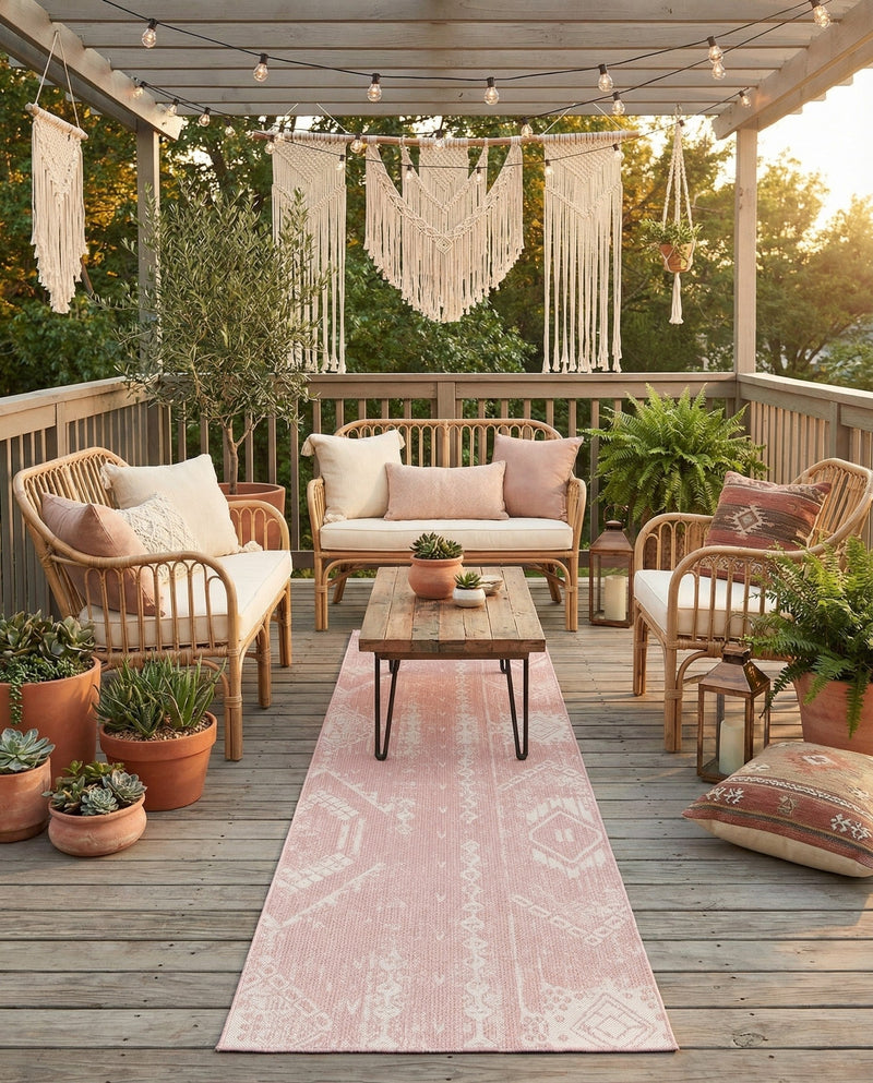 Desert Nomad Terrace Collection Area Rug - Sahara (Pink) Runner Pink  lifestyle 21
