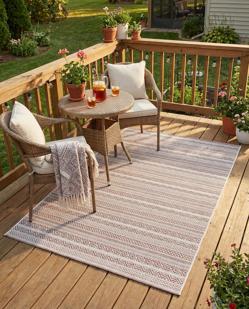 Seaside Stripes Collection Area Rug -  Boardwalk (Red) Rectangle Red  lifestyle 10