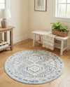 Savannah Elegance Collection Area Rug -  Tybee (Aqua Blue) Round Aqua Blue  lifestyle 78
