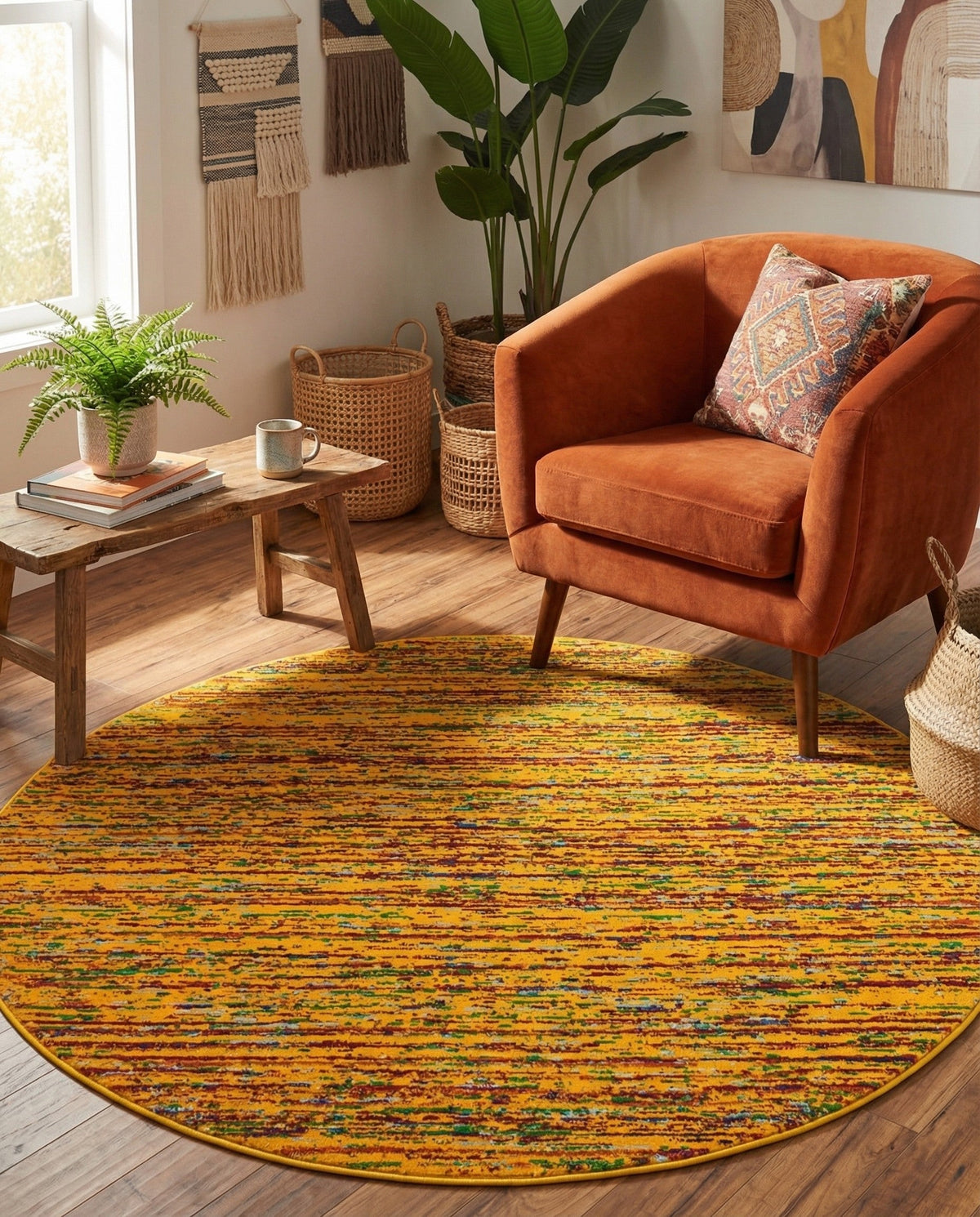 Caribbean Cove Collection Area Rug -  Lucia Round Yellow  lifestyle 121