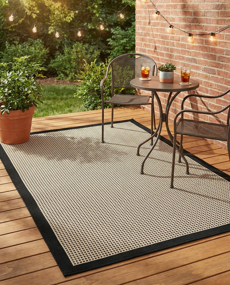 Terrace Fringe Collection Area Rug - Oceanside Rectangle Black  lifestyle 61