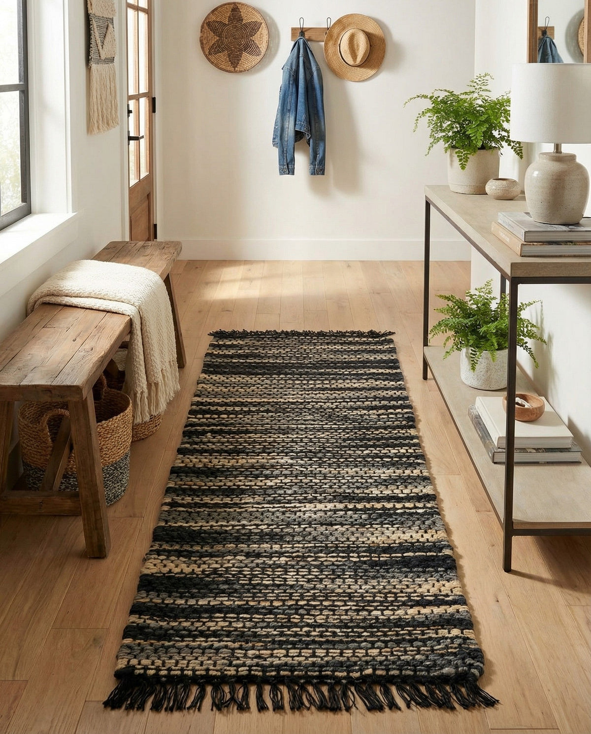 Savannah Jute Collection Area Rug - Nantucket Runner Navy Blue and Ivory  lifestyle 87