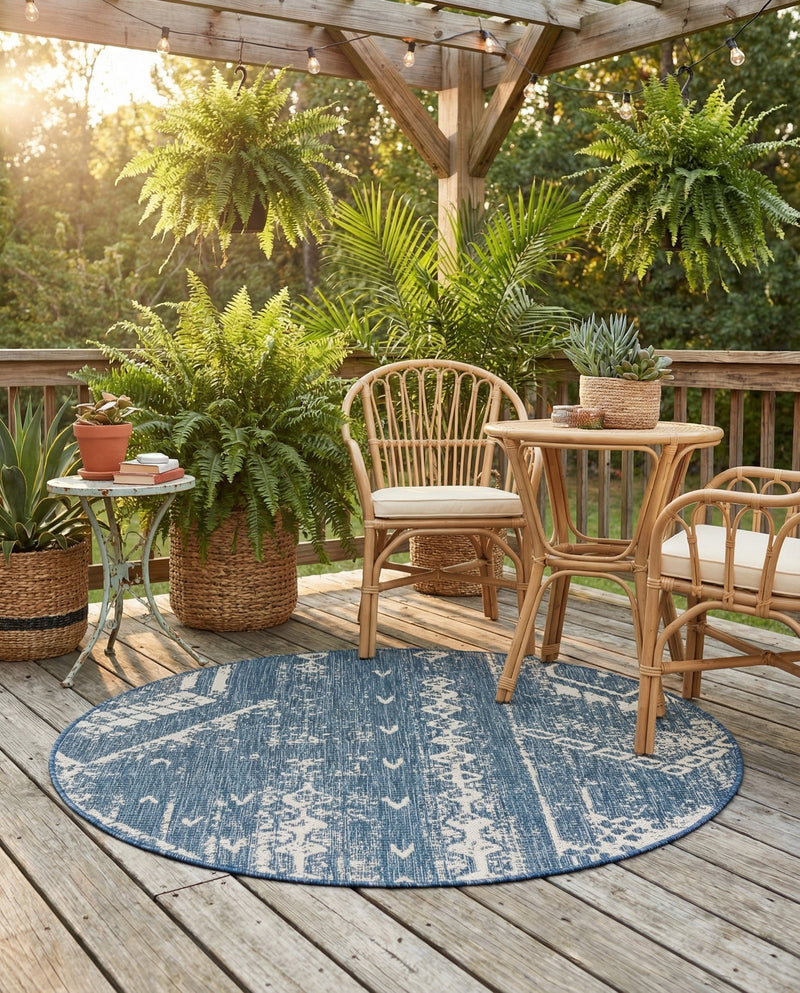 Desert Nomad Terrace Collection Area Rug - Sahara (Blue) Round Blue  lifestyle 65