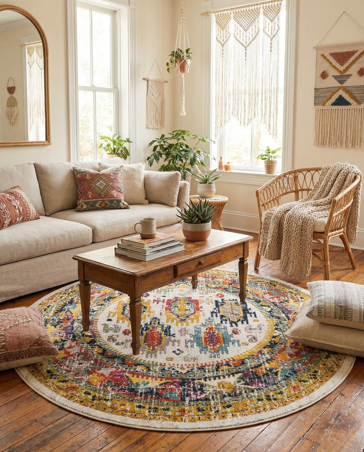 Brighton Terrace Collection Area Rug -  Portslade Round Ivory  lifestyle 98