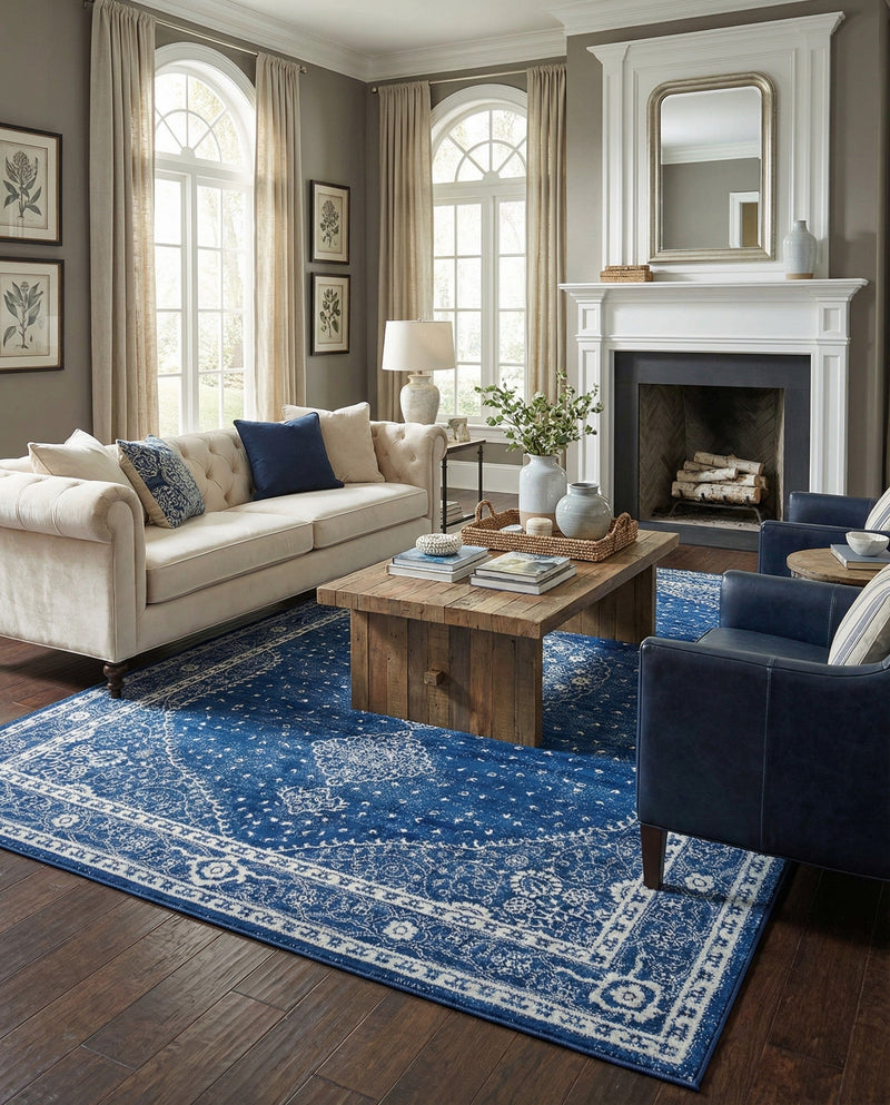 Dover Terrace Collection Area Rug - Marina (Navy Blue) Rectangle Navy Blue  lifestyle 10