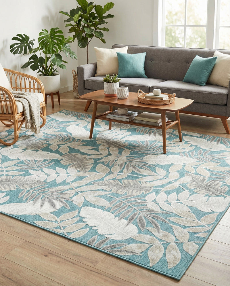 Seaside Blooms Collection Area Rug -  Serene Rectangle Light Blue  lifestyle 78