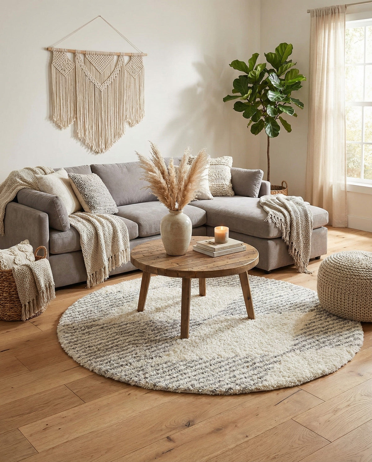 Eternal Plush Oasis Collection Area Rug -  Bliss Round Pearl and Gray  lifestyle 89