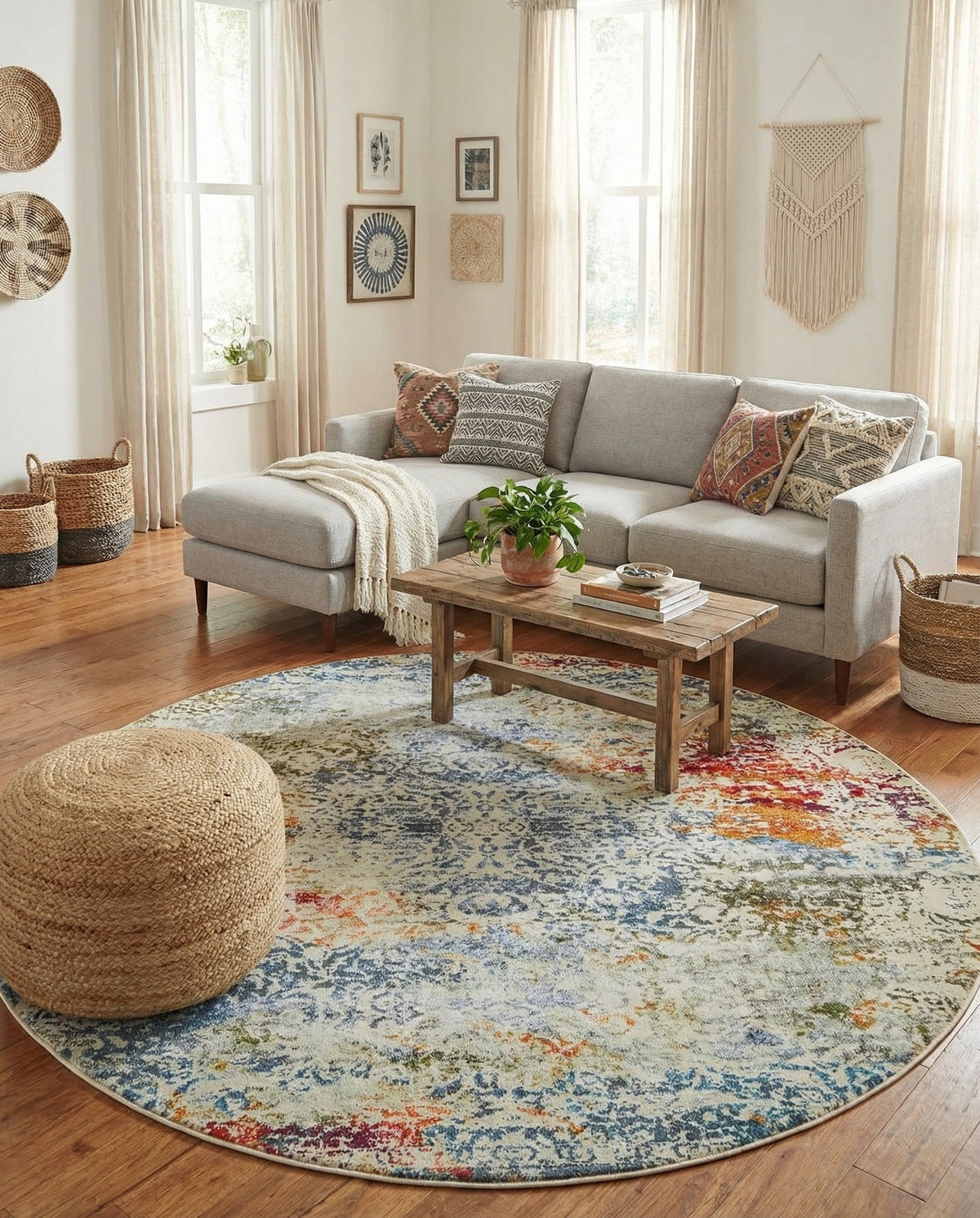 Caribbean Breeze Collection Area Rug -  Isla Round Cream  lifestyle 94