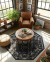 Riviera Elegance Collection Area Rug - Antibes (Black) Octagon Black  lifestyle 79