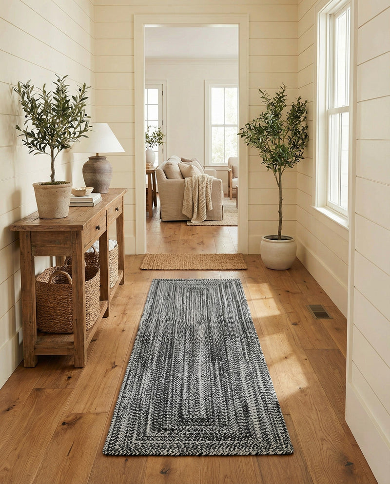 Sustainable Strands Indoor-Outdoor Oasis Collection Area Rug -  Sandbar (Black and White) Runner Black and White  lifestyle 71