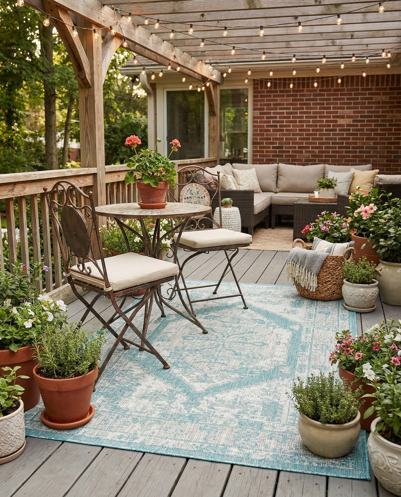 Patio Heritage Collection Area Rug -  Augusta (Aqua) Rectangle Aqua  lifestyle 21