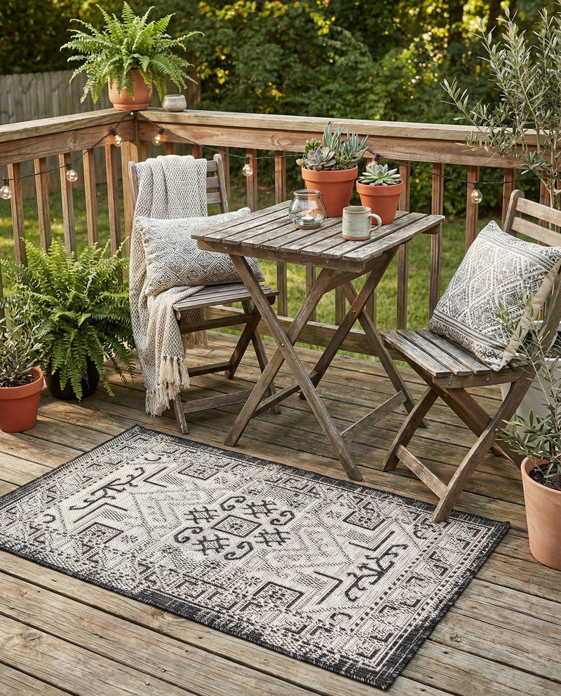 Tribal Terrace Treasures Collection Area Rug - Mayan Marina (Charcoal Gray) Rectangle Charcoal Gray  lifestyle 40