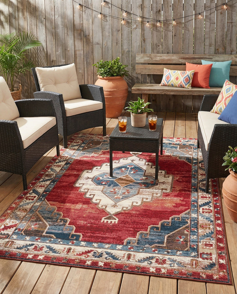 Patio Heritage Collection Area Rug -  Alcove Rectangle Red and Navy Blue  lifestyle 10