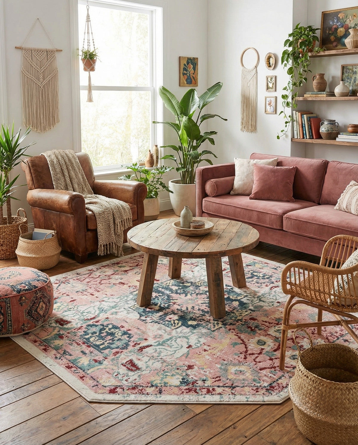 Savannah Elegance Collection Area Rug -  Azalea Octagon Pink  lifestyle 144