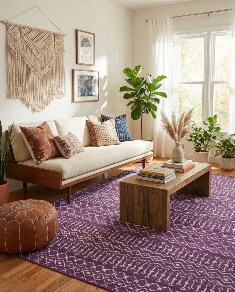 Marrakech Lattice Collection Area Rug - Medina (Violet) Rectangle Violet  lifestyle 3