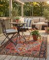Patio Heritage Collection Area Rug -  Garden Rectangle Rust Red and Blue  lifestyle 33