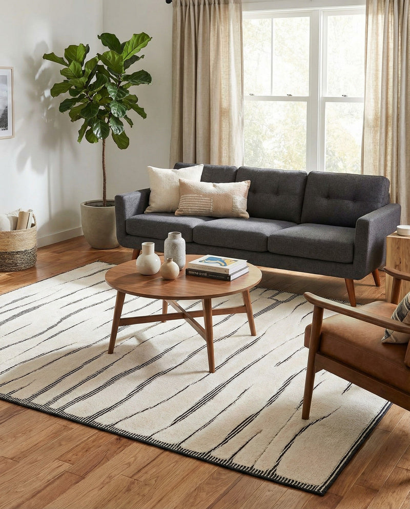 Monochrome Collection Area Rug - Slate Rectangle Ivory White  lifestyle 17