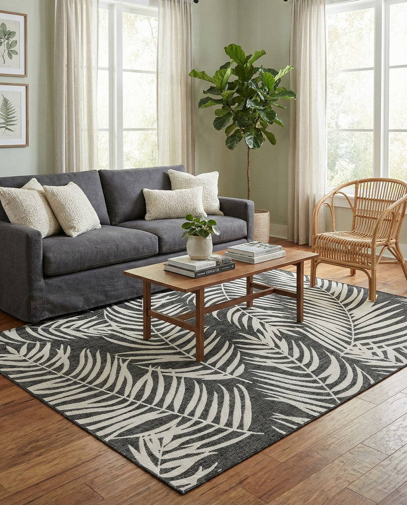 Seaside Blooms Collection Area Rug - Verdure (Charcoal) Rectangle Charcoal  lifestyle 10
