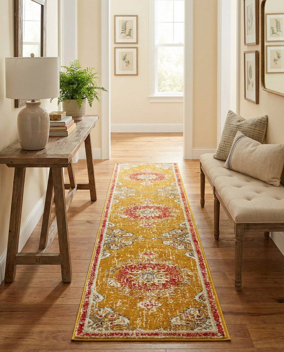 Brighton Terrace Collection Area Rug - Hove (Gold) Runner Gold  lifestyle 103
