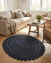 Woven Seaside Jute Collection Area Rug - Coastalhaven (Navy Blue) Oval Navy Blue  lifestyle 35