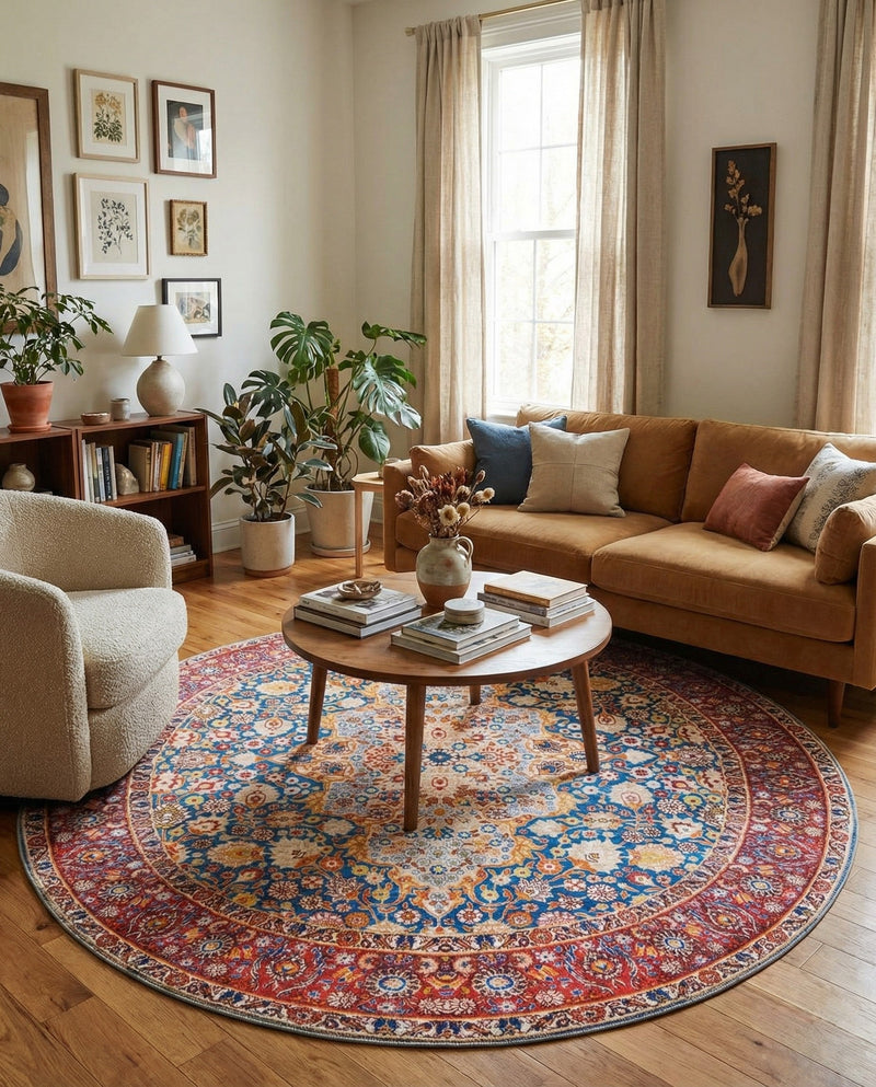 Heritage Elegance Collection Area Rug -  Hearst Round Navy Blue  lifestyle 29