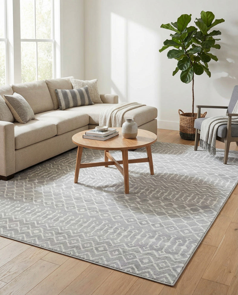 Marrakech Lattice Collection Area Rug - Medina (Light Gray) Rectangle Light Gray  lifestyle 13