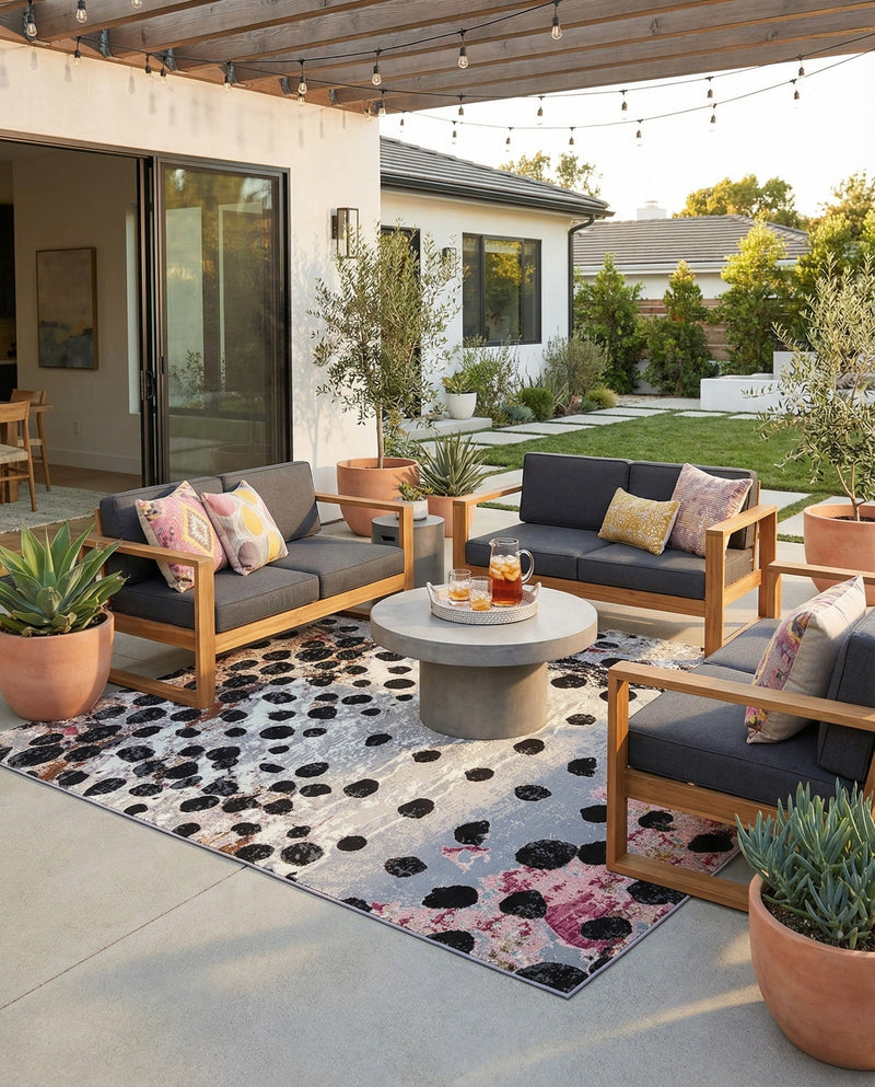 Urban Terrace Collection Area Rug -  Piazza Square White and Black  lifestyle 55