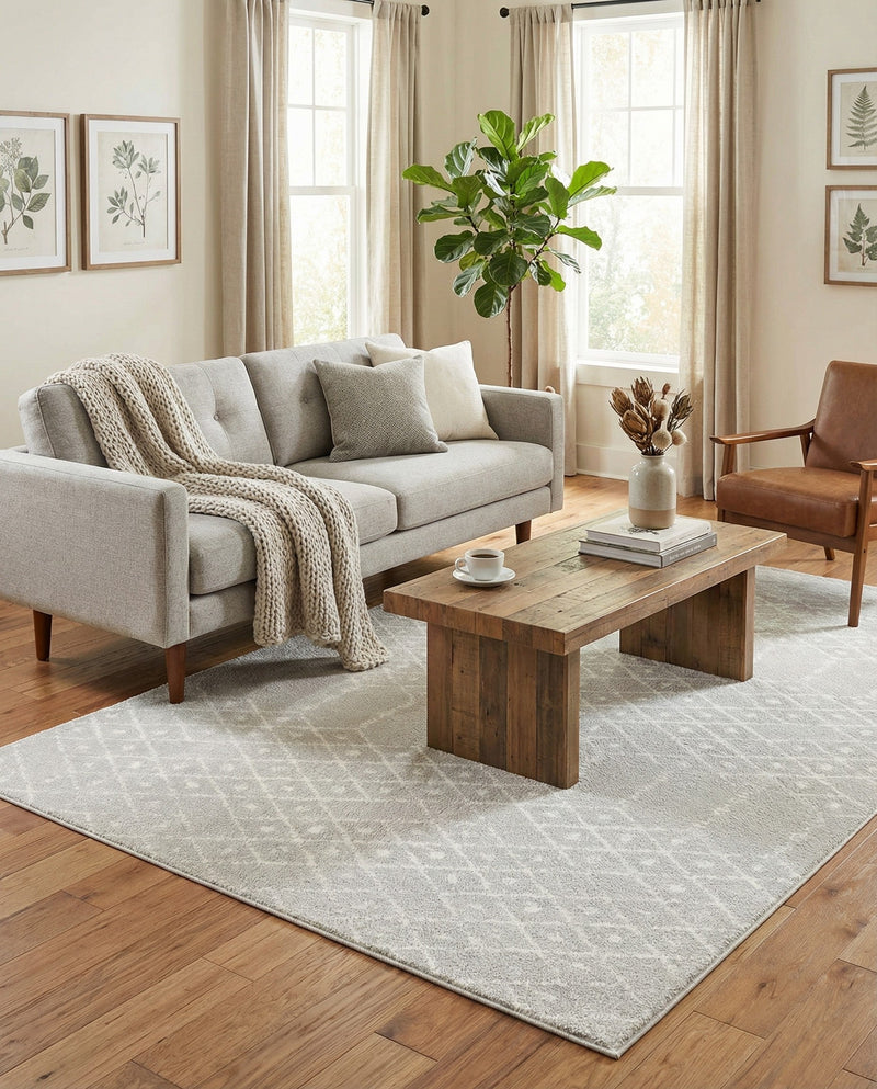 Marrakesh Lattice Collection Area Rug - Casablanca (Light Gray) Rectangle Light Gray  lifestyle 9