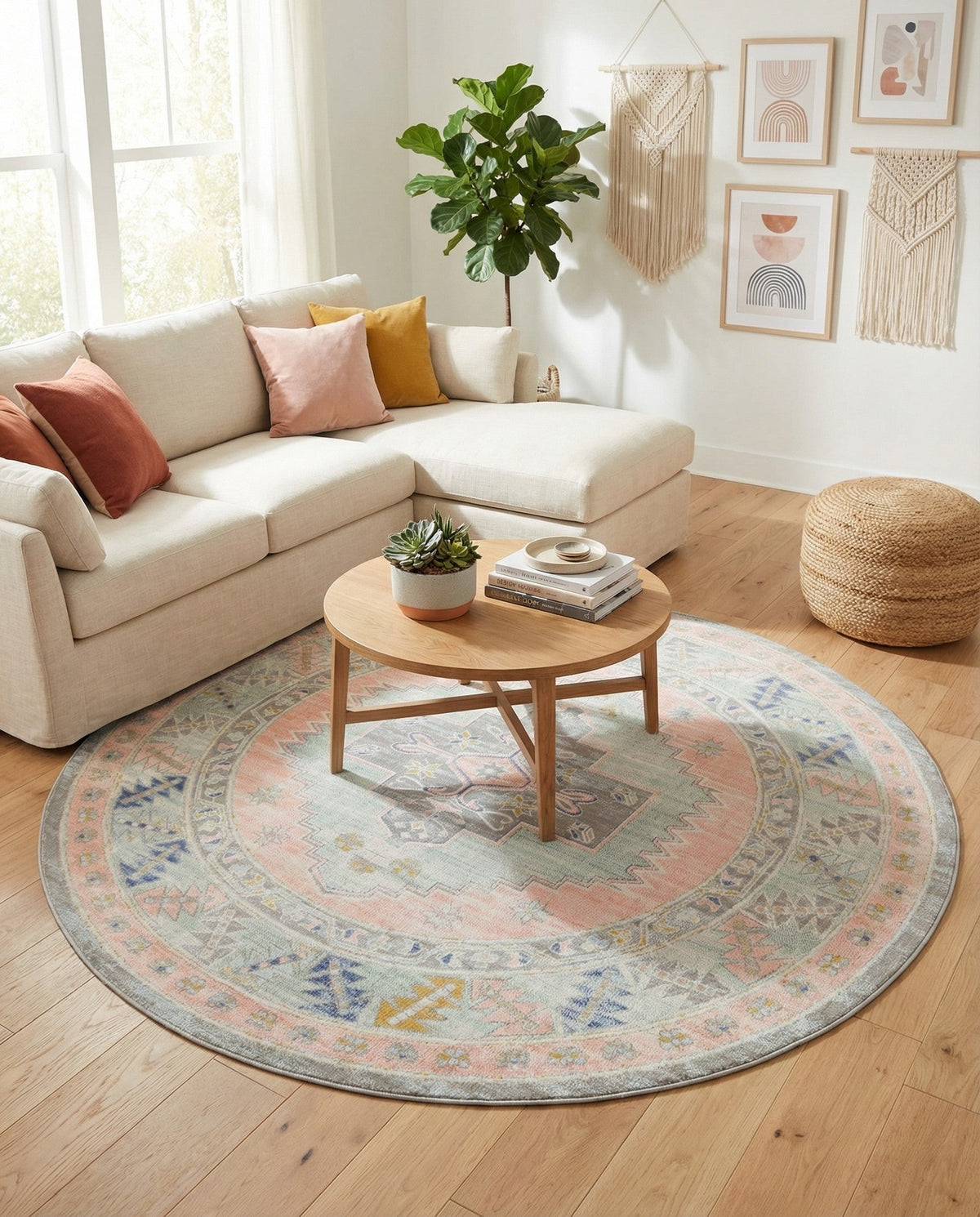 Savannah Series Collection Area Rug -  Augusta (Pink) Round Pink  lifestyle 66