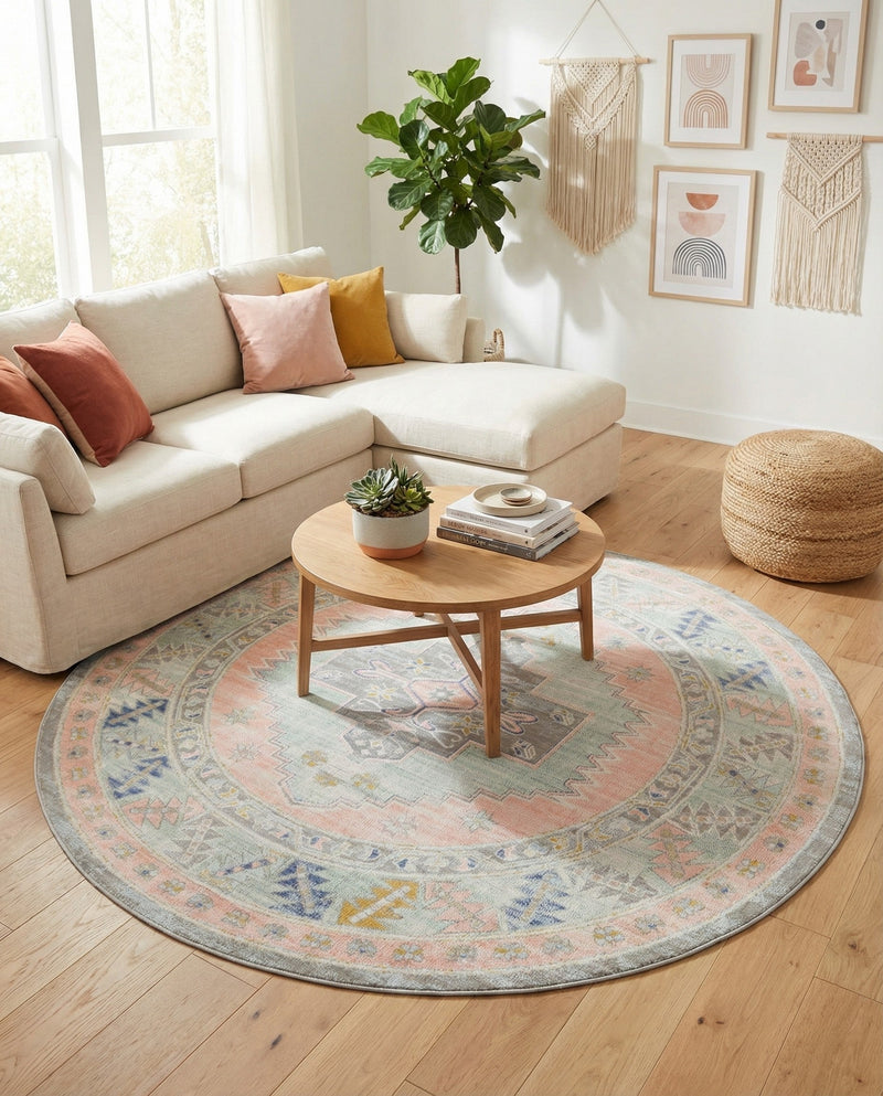 Savannah Series Collection Area Rug -  Augusta (Pink) Round Pink  lifestyle 66