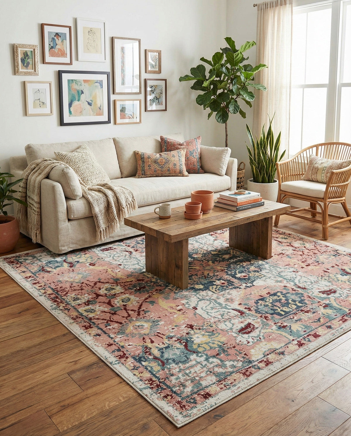 Savannah Elegance Collection Area Rug -  Azalea Square Pink  lifestyle 135