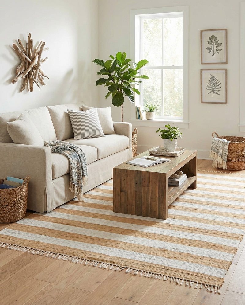 Tassel Trail Collection Area Rug - Pathway (Beige) Rectangle Beige  lifestyle 21