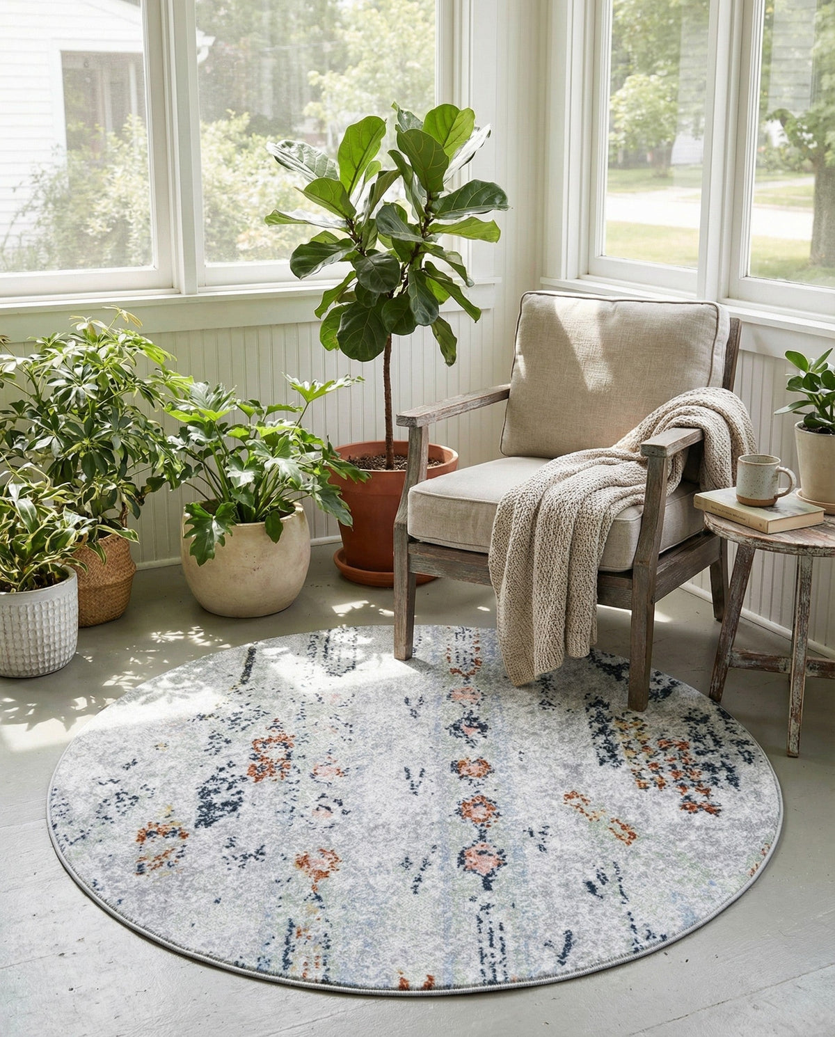 Aegean Elegance Washables Collection Area Rug -  Zakynthos Round Ivory Gray  lifestyle 149