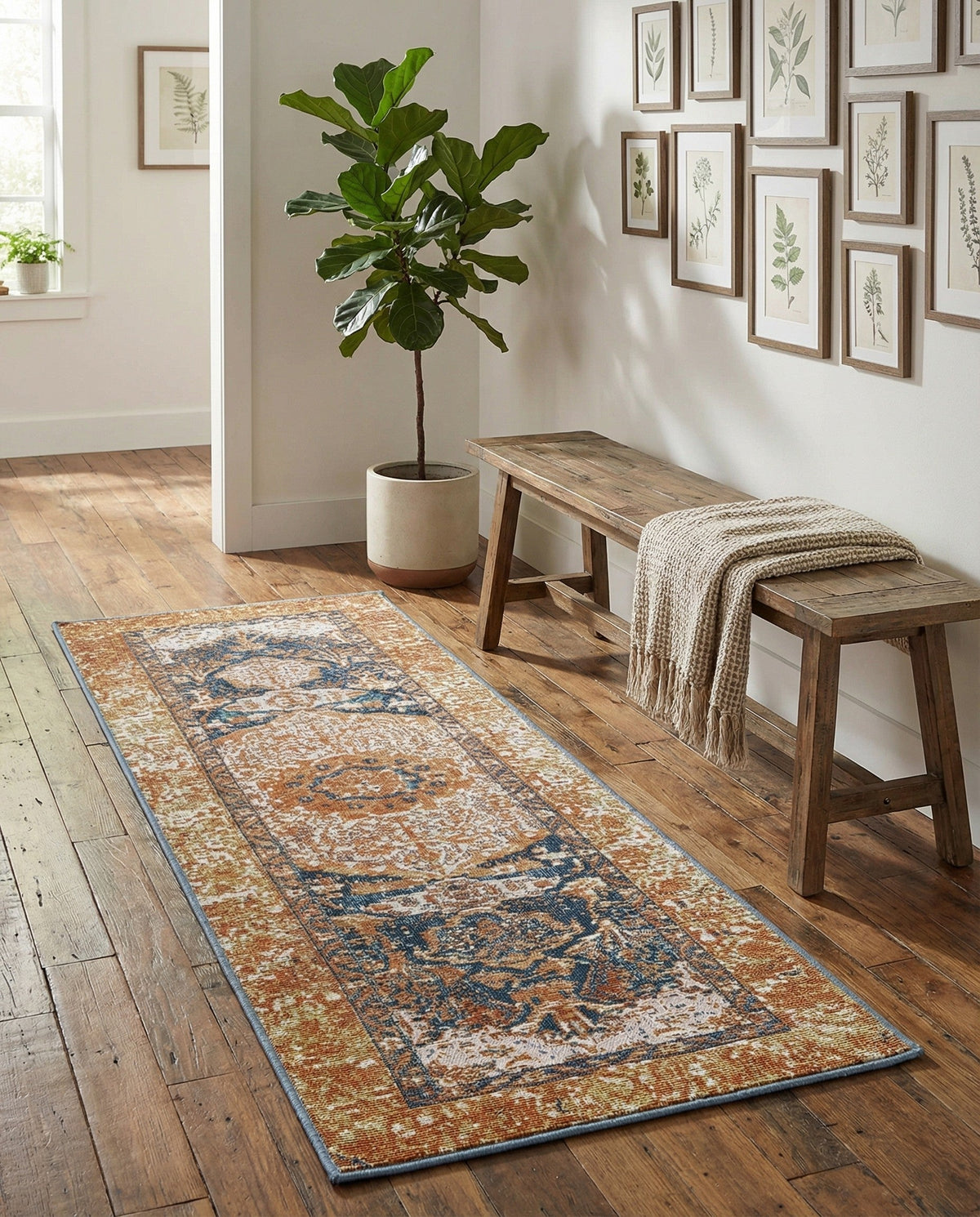 Patio Heritage Collection Area Rug -  Courtyard Runner Navy Blue and Light Pink  lifestyle 86