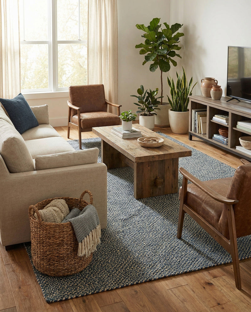 Highland Woven Jute Collection Area Rug - Glenmore (Navy Blue) Rectangle Navy Blue  lifestyle 6