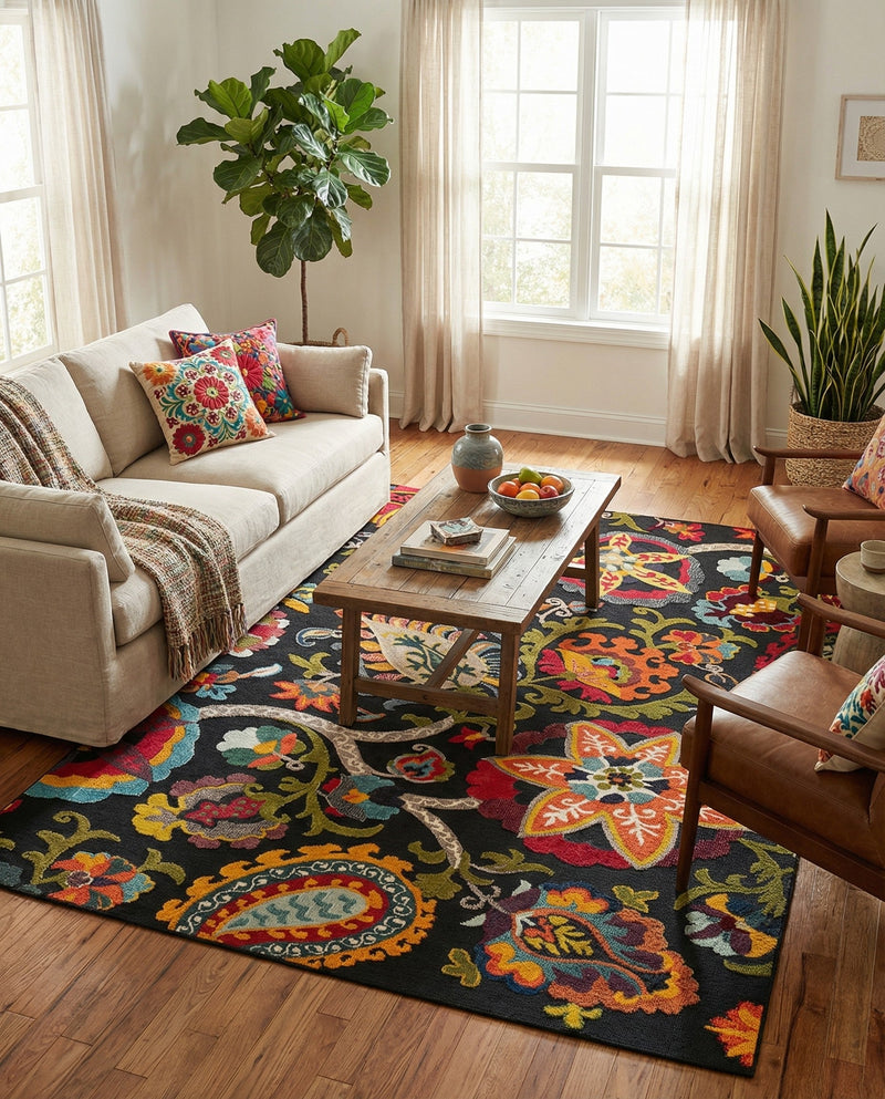 Outdoor Marrakesh Collection Area Rug - Fes Rectangle Multi Black  lifestyle 61