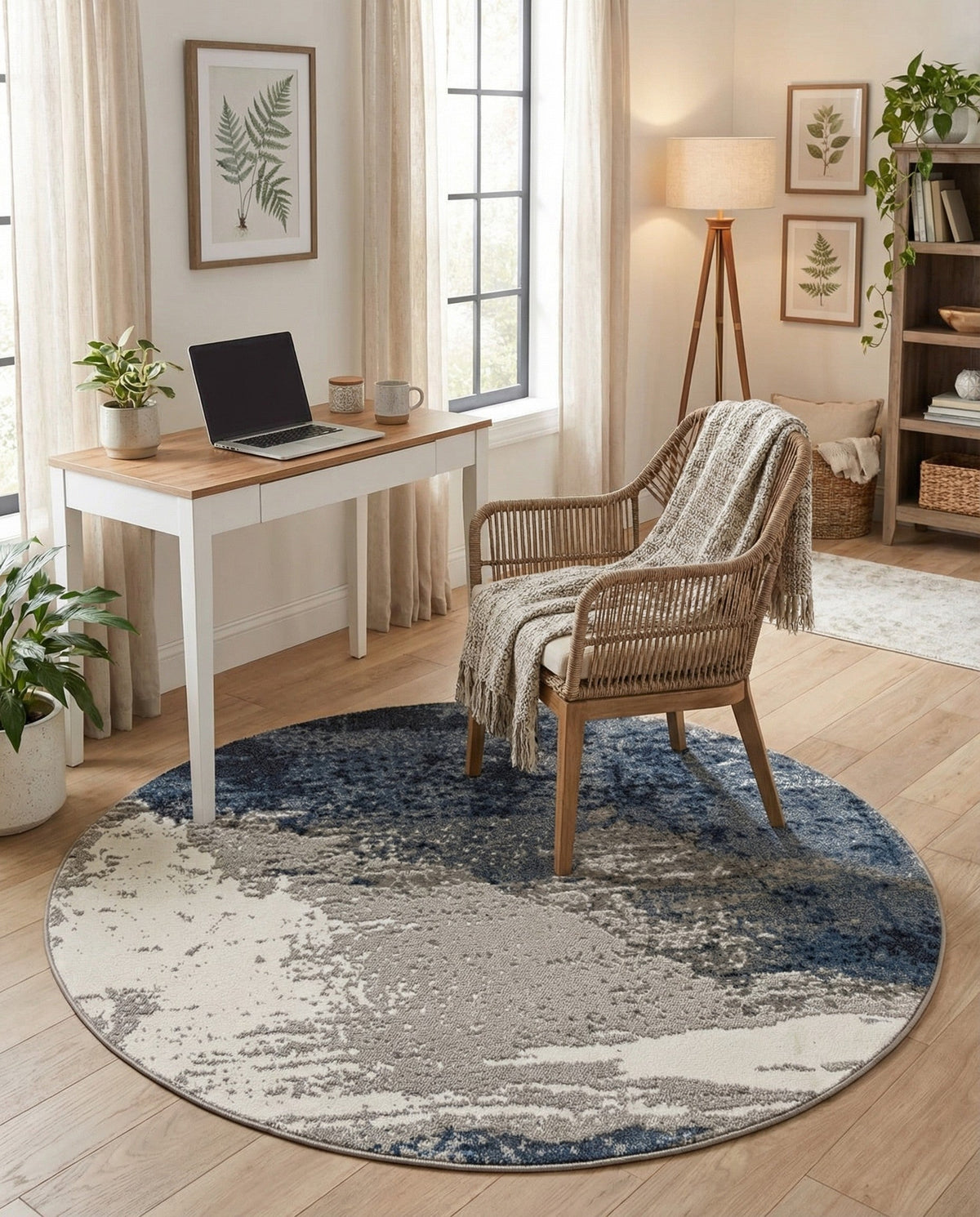 Copenhagen Edge Collection Area Rug - Nyhavn Round Blue  lifestyle 144