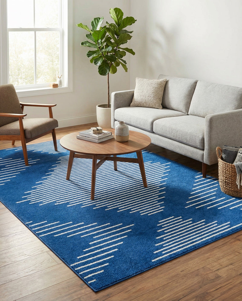 Seychelles Stripes Collection Area Rug - Mahe (Navy Blue) Rectangle Navy Blue  lifestyle 13