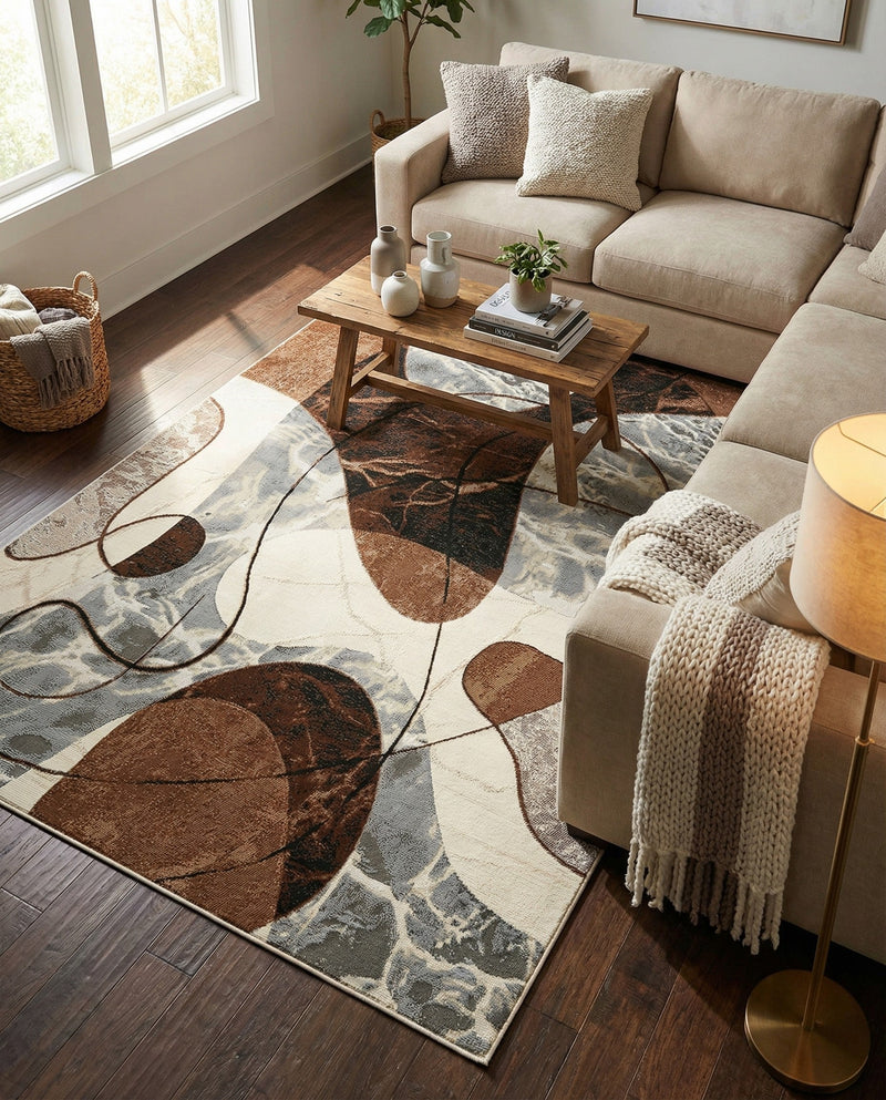 Urban Terrace Collection Area Rug -  Garden Rectangle Brown and White  lifestyle 10