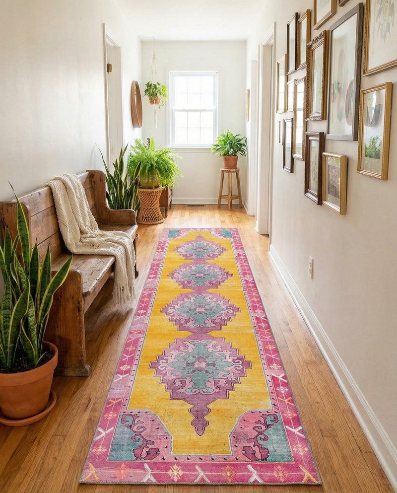 Heritage Elegance Collection Area Rug -  Winterthur (Yellow) Runner Yellow  lifestyle 51