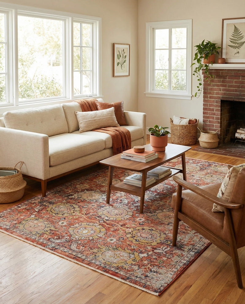 Seville Stripes Collection Area Rug -  Cordoba (Brick Red) Rectangle Brick Red  lifestyle 6