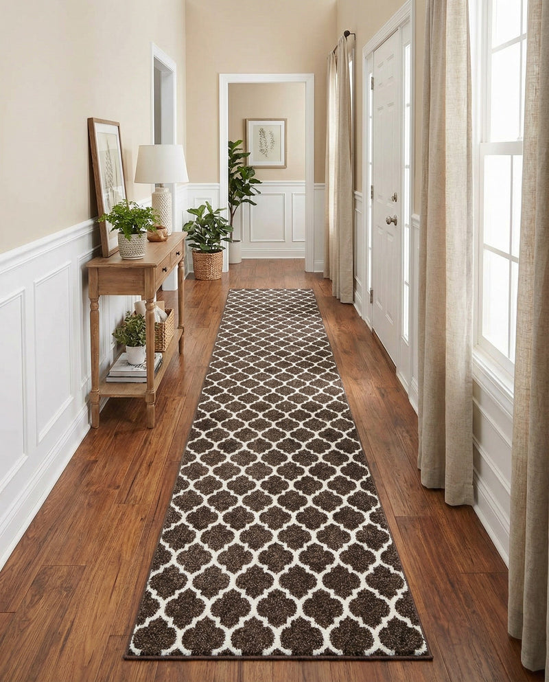 Lattice Gardens Collection Area Rug -  Bloomfield (Chocolate Brown) Runner Chocolate Brown  lifestyle 68