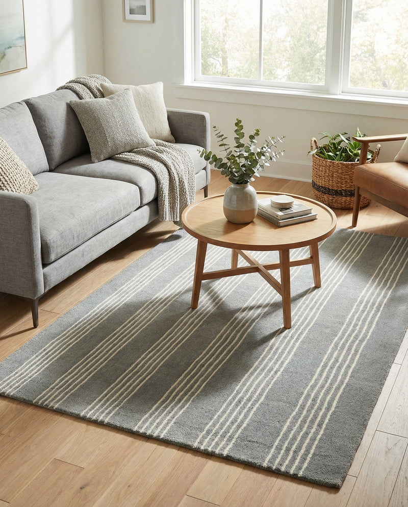 Hampton Stripes Wool Collection Area Rug - Montauk Rectangle Earl Gray  lifestyle 19