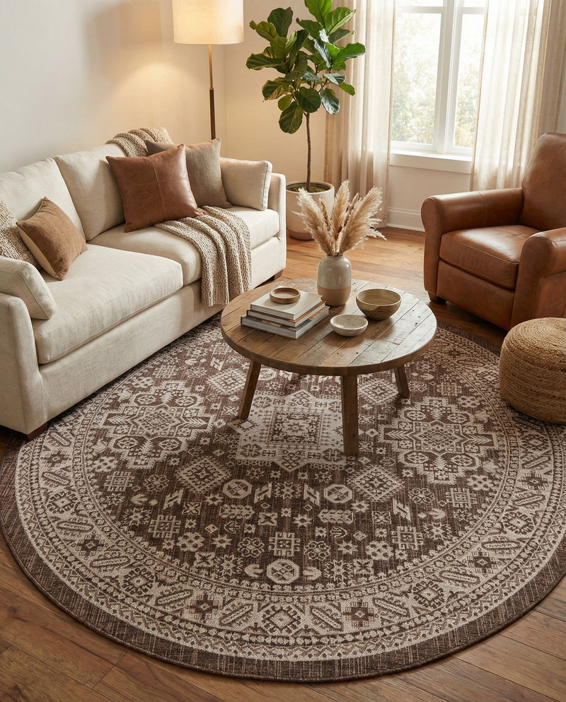 Tribal Terrace Treasures Collection Area Rug -  Incan Isle (Brown) Round Brown  lifestyle 41