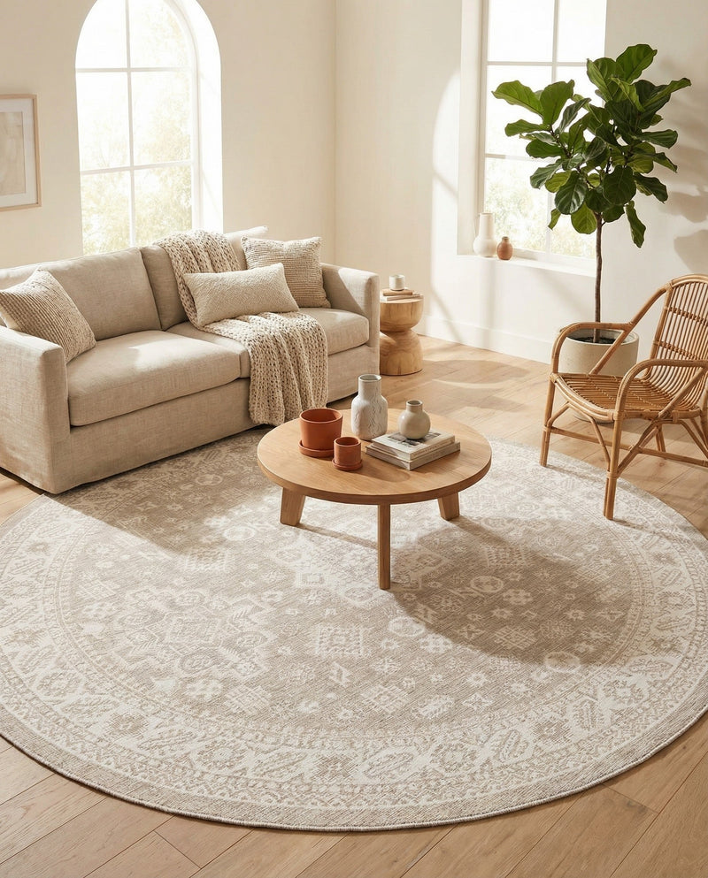 Tribal Terrace Treasures Collection Area Rug -  Incan Isle (Light Gray) Round Light Gray  lifestyle 46