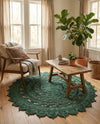Woven Seaside Jute Collection Area Rug - Coastalhaven (Hunter Green) Round Hunter Green  lifestyle 31